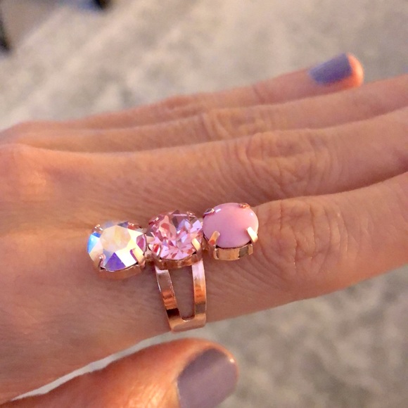 Aurora Borealis, Rose + Pink Rose Gold Crystal Statement Ring - Picture 2 of 7